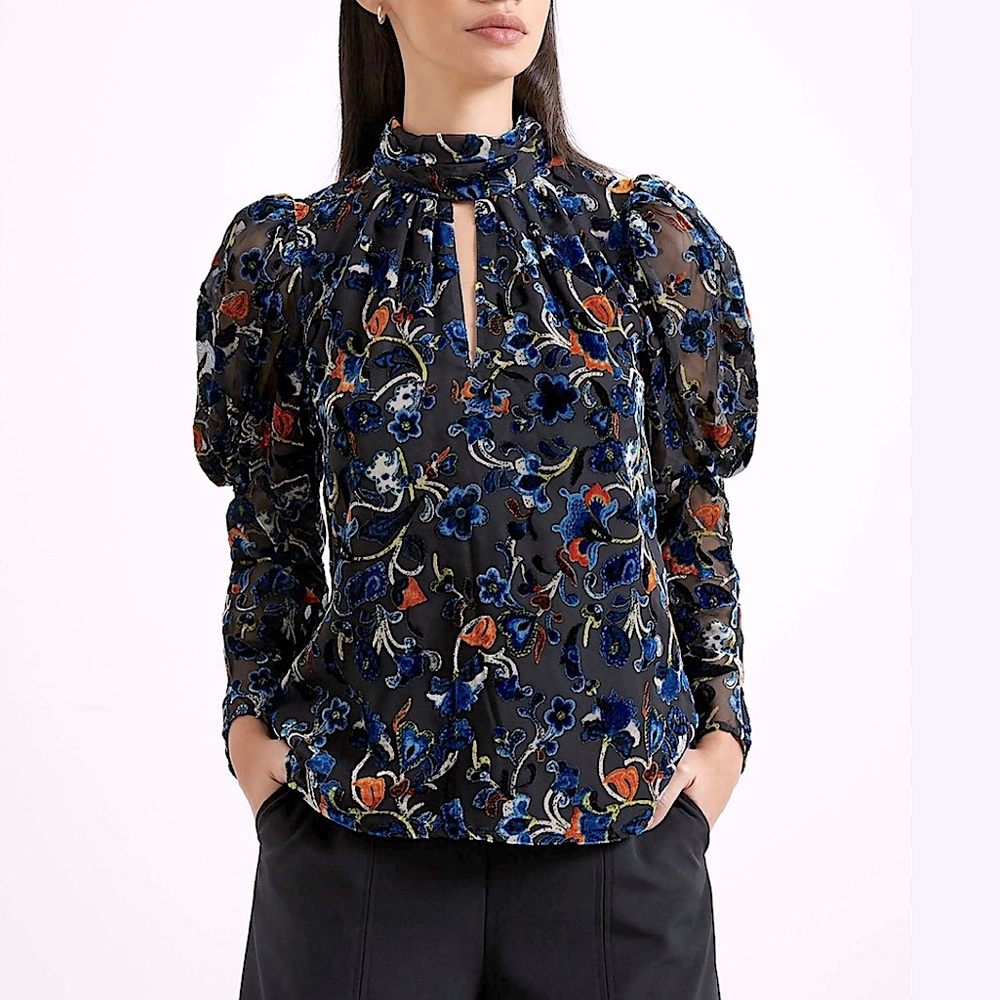 FRENCH CONNECTION Avery Burnout Puff-Sleeve Top - Picture 1 of 16